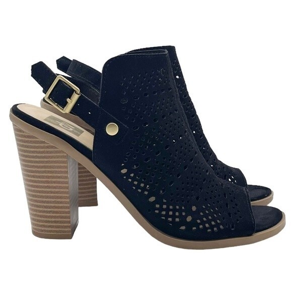 DV Dolce Vita Kassi Black Suede Slingback Peep Toe Block Heel Sandal Size 7 - Picture 8 of 16